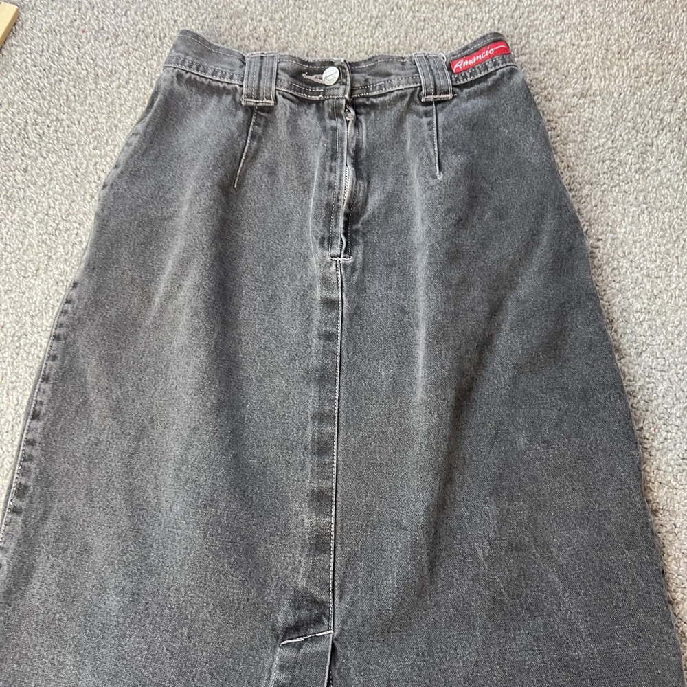 vtg‎ y2k denim Skirt Womens Size 9 Gray Trumpet Midi Front Slit fairycore goth - Picture 4 of 15